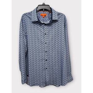 Mens Long Sleeve Shirt Tallia Sz XL /17-171/2 and 34-35 Blue White flower design